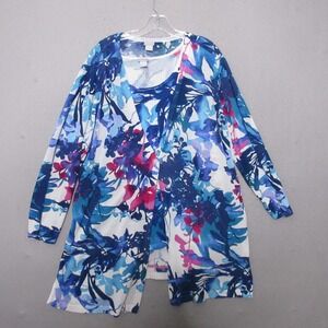 Chicos Cardigan Sweater Tank Set Floral Blue Pink Coastal Comfort Lagenlook READ